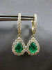 1.95CT DIAMOND & AAA COLUMBIAN EMERALD 14KT YELLOW GOLD 3D HALO HANGING EARRINGS