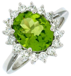 3.45CT DIAMOND & AAA PERIDOT 14K WHITE GOLD 3D OVAL & ROUND FRIENDSHIP LOVE RING
