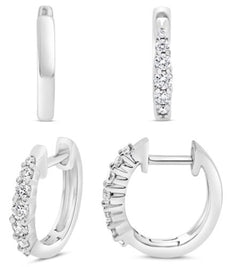 .22CT DIAMOND 14KT WHITE GOLD 3D ROUND CLASSIC GRADUATING HUGGIE FUN EARRINGS