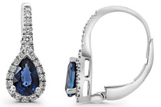 1.23CT DIAMOND & AAA SAPPHIRE 18KT WHITE GOLD 3D PEAR SHAPE & ROUND EARRINGS