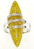 LARGE 3.3CT WHITE & FANCY YELLOW DIAMOND 18K 2 TONE GOLD MARQUISE SHAPE FUN RING