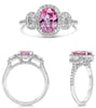 2.57CT DIAMOND & AAA PINK SAPPHIRE PLATINUM OVAL & ROUND 3 STONE ENGAGEMENT RING
