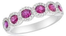 1.04CT DIAMOND & AAA RUBY 18KT WHITE GOLD MULTI FLOWER CLASSIC ANNIVERSARY RING