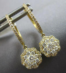 ESTATE .69CT DIAMOND 14KT YELLOW GOLD 3D FLOWER HUGGIE FUN HANGING EARRINGS