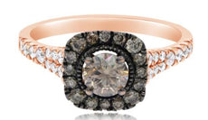 1.06CT WHITE & CHOCOLATE FANCY DIAMOND 14KT ROSE GOLD SOLITAIRE ENGAGEMENT RING