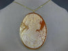ANTIQUE EXTRA LARGE 14KT YELLOW GOLD HANDCRAFTED FILIGREE LADY CAMEO PIN PENDANT