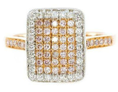 .56CT WHITE & PINK DIAMOND 18KT WHITE & ROSE GOLD RECTANGULAR PAVE FILIGREE RING