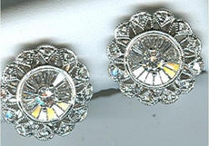 ESTATE .98CT DIAMOND 18KT WHITE GOLD 3D ROUND & BAGUETTE FLOWER FUN EARRINGS