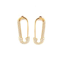 ESTATE .67CT DIAMOND 18KT YELLOW GOLD 3D CLASSIC FUN SAFETY PIN HANGING EARRINGS