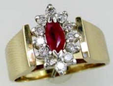 .94CT DIAMOND & AAA RUBY 14KT YELLOW GOLD 3D MARQUISE & ROUND FLOWER FUN RING