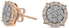 1.02CT DIAMOND 14KT ROSE GOLD 3D ROUND CLASSIC CLUSTER FLOWER HALO STUD EARRINGS