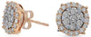 1.02CT DIAMOND 14KT ROSE GOLD 3D ROUND CLASSIC CLUSTER FLOWER HALO STUD EARRINGS