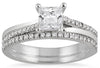 ESTATE 1CT DIAMOND 14KT WHITE GOLD ROUND & PRINCESS ENGAGEMENT WEDDING RING SET