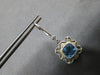 2.28CT DIAMOND & AAA BLUE TOPAZ 14K 2 TONE GOLD CUSHION & ROUND HANGING EARRINGS