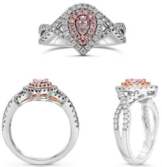 .84CT WHITE & PINK DIAMOND 18K WHITE & ROSE GOLD 3D PEAR SHAPE & ROUND HALO RING
