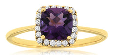 1.0CT DIAMOND & AAA AMETHYST 14KT YELLOW GOLD 3D CUSHION & ROUND SQUARE FUN RING