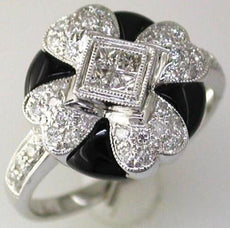 .47CT DIAMOND & AAA ONYX 14K WHITE GOLD ROUND & PRINCESS MULTI HEART FLOWER RING