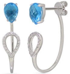 1.96CT DIAMOND & AAA BLUE TOPAZ 14KT WHITE GOLD PEAR SHAPE & ROUND FUN EARRINGS