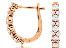 ESTATE .75CT DIAMOND 14K ROSE GOLD 3D 2 ROW ROUND LEVERBACK FUN HANGING EARRINGS