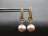 LARGE .49CT DIAMOND & AAA PINK SOUTH SEA PEARL 18KT ROSE GOLD 3D HUGGIE EARRINGS