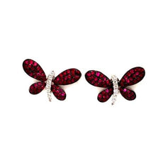 ESTATE .66CT DIAMOND & AAA RUBY 18KT WHITE GOLD 3D BUTTERFLY LOVE EARRINGS