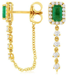 .96CT DIAMOND & AAA EMERALD 14KT YELLOW GOLD BAGUETTE BY THE YARD FUN EARRINGS