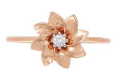 ESTATE .04CT DIAMOND 14KT ROSE GOLD 3D CLASSIC FLOWER SOLITAIRE FUN RING