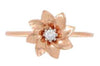 ESTATE .04CT DIAMOND 14KT ROSE GOLD 3D CLASSIC FLOWER SOLITAIRE FUN RING