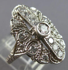 ANTIQUE LARGE .85CT DIAMOND 14KT WHITE GOLD 3D FILIGREE FLORAL FUN RING #28141