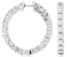 1.50CT DIAMOND 14KT WHITE GOLD CLASSIC INSIDE OUT HOOP HUGGIE HANGING EARRINGS