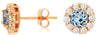 1.0CT DIAMOND & AAA AQUAMARINE 14KT ROSE GOLD 3D CLASSIC FLOWER STUD EARRINGS
