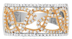 .47CT DIAMOND 14KT WHITE & ROSE GOLD DOUBLE HEART RECTANGULAR LOVE KNOT FUN RING