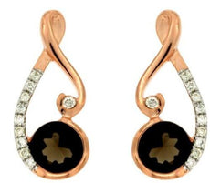 .99CT DIAMOND & AAA SMOKY TOPAZ 14KT ROSE GOLD ROUND SEMI BEZEL HANGING EARRINGS