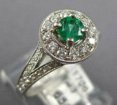 .77CT DIAMOND & AAA EMERALD 18KT WHITE GOLD ROUND HALO FILIGREE FLOWER FUN RING
