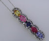 1.6CT DIAMOND & AAA MULTI COLOR SAPPHIRE 14KT WHITE GOLD 3D OVAL & ROUND PENDANT