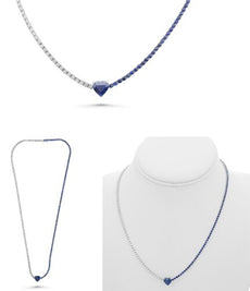 7.43CT DIAMOND & AAA SAPPHIRE 18KT WHITE GOLD 3D HEART SHAPE SOLITAIRE NECKLACE
