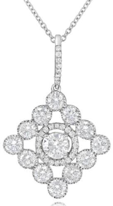 1.30CT DIAMOND 18K WHITE GOLD 3D FLOWER SQUARE SOLITAIRE GEOMETRICAL FUN PENDANT