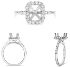 .58CT DIAMOND 14KT WHITE GOLD 3D EMERALD CUT PRONG SEMI MOUNT ENGAGEMENT RING