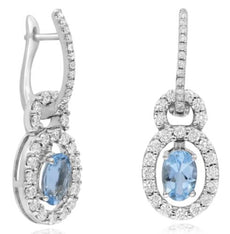1.70CT DIAMOND & AAA AQUAMARINE 14KT WHITE GOLD 3D OVAL & ROUND FLOWER EARRINGS