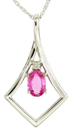 .67CT DIAMOND & AAA PINK SAPPHIRE 14KT WHITE GOLD OVAL & ROUND FLOATING PENDANT