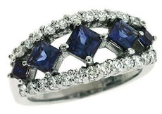2.37CT DIAMOND & AAA SAPPHIRE 14KT WHITE GOLD PRINCESS & ROUND ANNIVERSARY RING