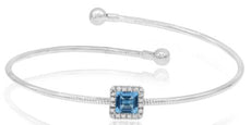 .77CT DIAMOND & AAA BLUE TOPAZ 14KT WHITE GOLD PRINCESS & ROUND BANGLE BRACELET