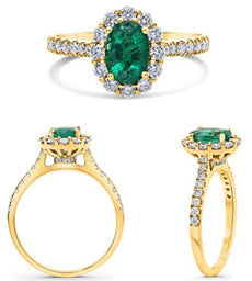 1.55CT DIAMOND & AAA EMERALD 14KT YELLOW GOLD 3D OVAL & ROUND HALO FLOWER RING