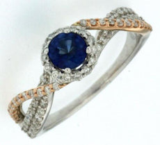 1.06CT DIAMOND & AAA SAPPHIRE 14K WHITE & ROSE GOLD 3D ROUND HALO INFINITY RING
