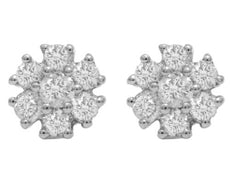 ESTATE .50CT DIAMOND 14KT WHITE GOLD 3D CLASSIC ROUND FLOWER LOVE STUD EARRINGS