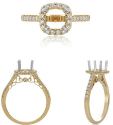 .43CT DIAMOND 14KT YELLOW GOLD 3D ROUND MULTI HEART SEMI MOUNT ENGAGEMENT RING
