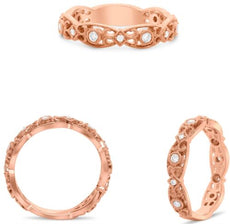 ESTATE .20CT DIAMOND 14KT ROSE GOLD ROUND CLASSIC FILIGREE FLOWER FUN LOVE RING