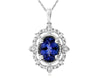 1.59CT DIAMOND & TANZANITE 14KT WHITE GOLD OVAL & ROUND FILIGREE FLOWER PENDANT