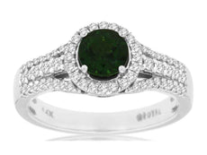 1.08CT DIAMOND & AAA RUSSALITE 14K WHITE GOLD CLASSIC HALO ROUND ENGAGEMENT RING