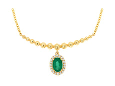 .53CT DIAMOND & AAA EMERALD 14KT YELLOW GOLD OVAL & ROUND HALO BAR FUN NECKLACE